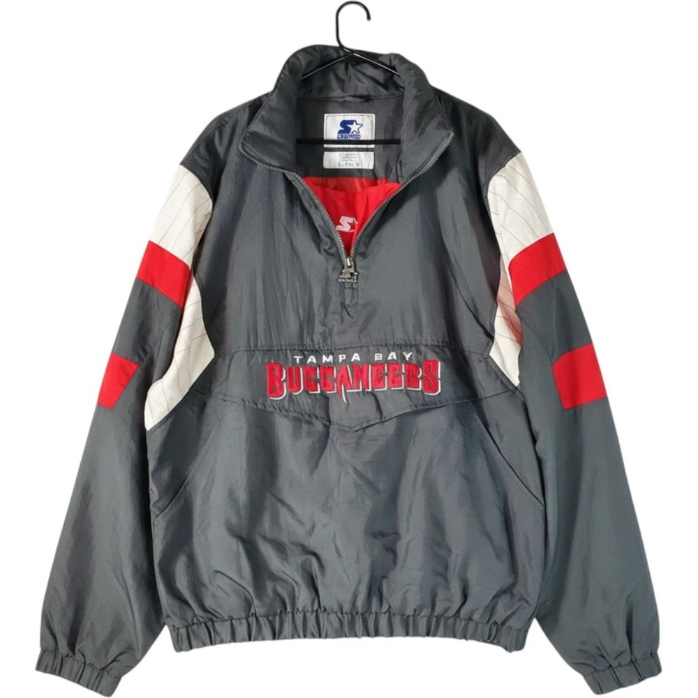 Vintage Starter Tampa Bay Buccaneers NFL Jacket Mens XL Grey Red Quarter Zip